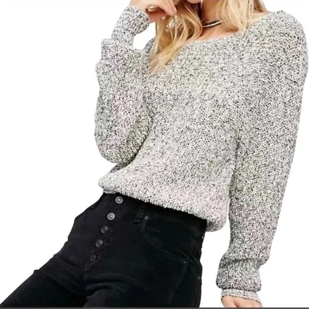 Free People Electric City Pullover Sweater Grey Marled Linen Blend Size Small